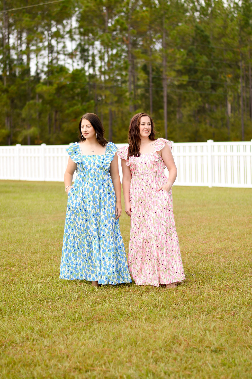 Thumbnail: Blue Floral Square Neck Ruffled Strap Dress