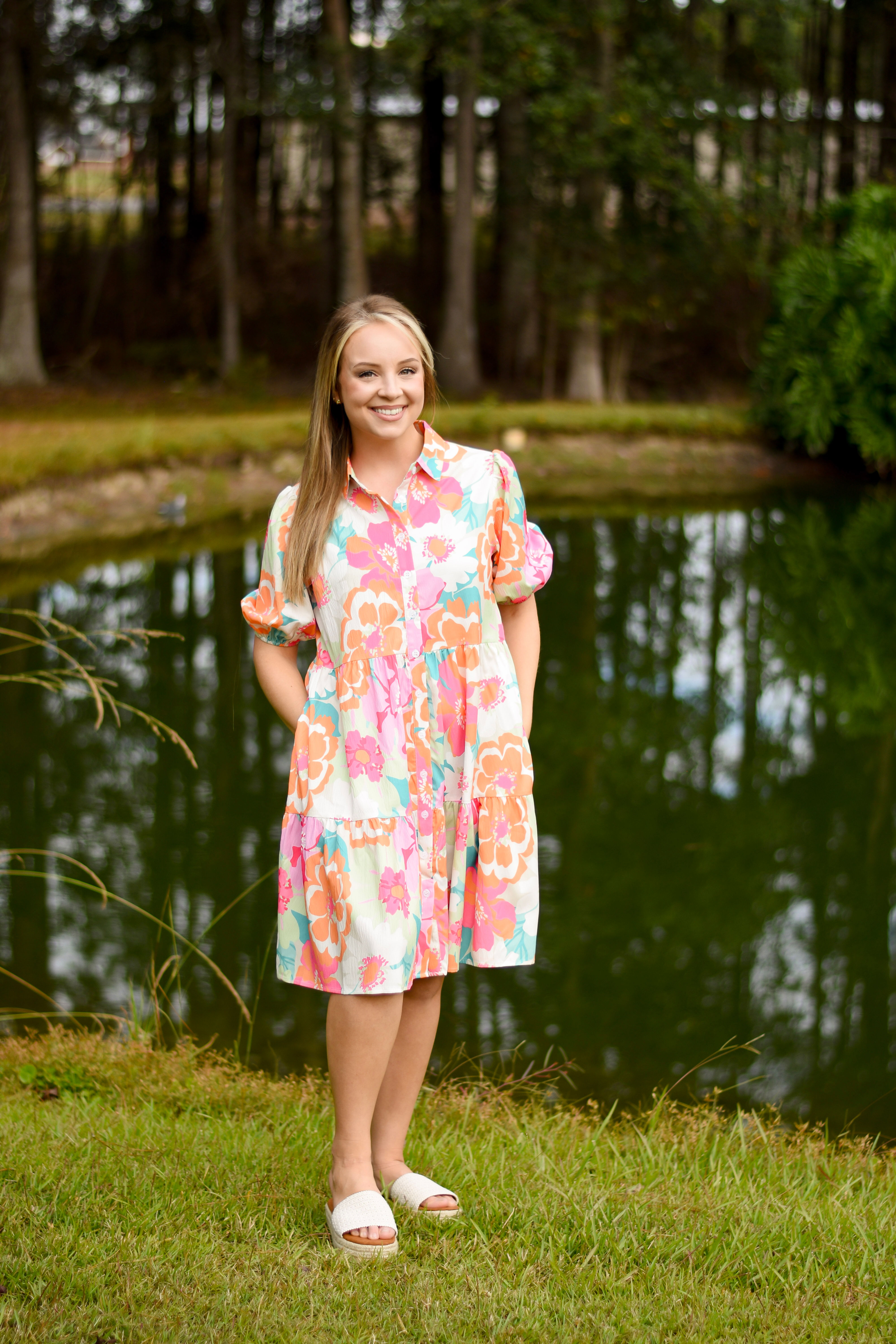Pink Floral Collared Dress