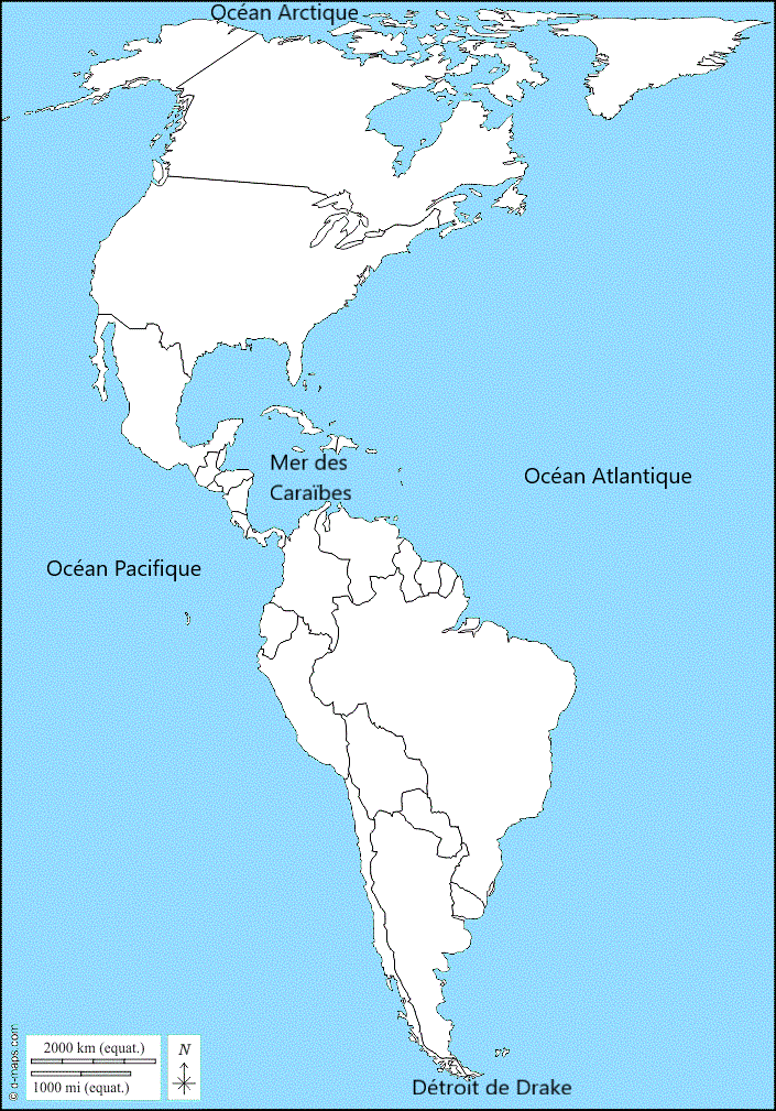 Carte de l'Amérique : limites du continent