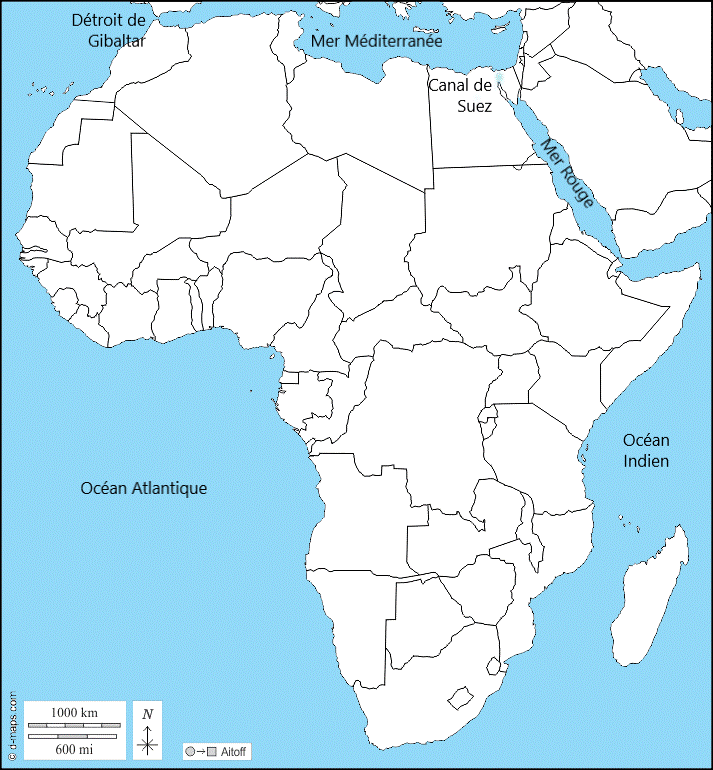 Carte de l'Afrique : limites du continent