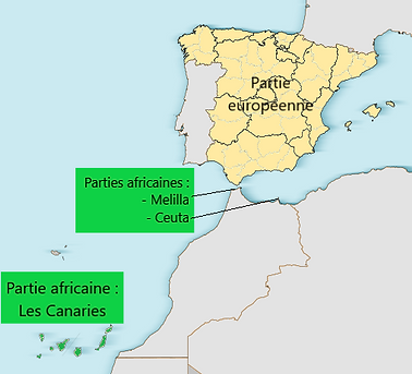l'Espagne transcontinentale : 1 partie en Europe et 3 parties en Afrique