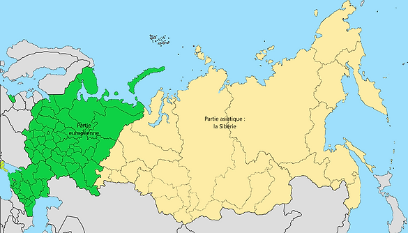 la Russie transcontinentale : 1 partie en Europe et 1 partie en Asie