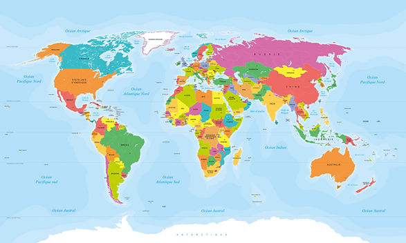 Pays et Territoires du monde par continents : Les Etats et Territoires du monde au sein des 6 contients