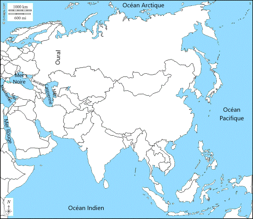 Carte de l'Asie :  limites du continent