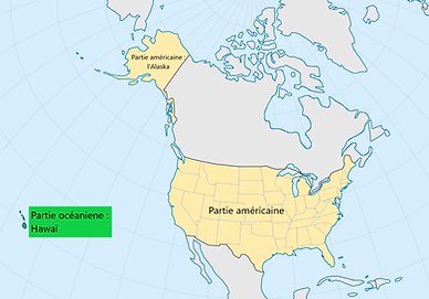 Les Etats-Unis transcontinentaux : 2 parties en Amérique et 1 partie en Océanie