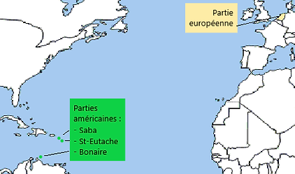 Les Pays-Bas transcontinentaux : 1 partie en Europe et 3 parties en Amérique