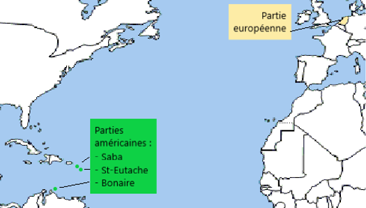 Les Pays-Bas transcontinentaux : 1 partie en Europe et 3 parties en Amérique