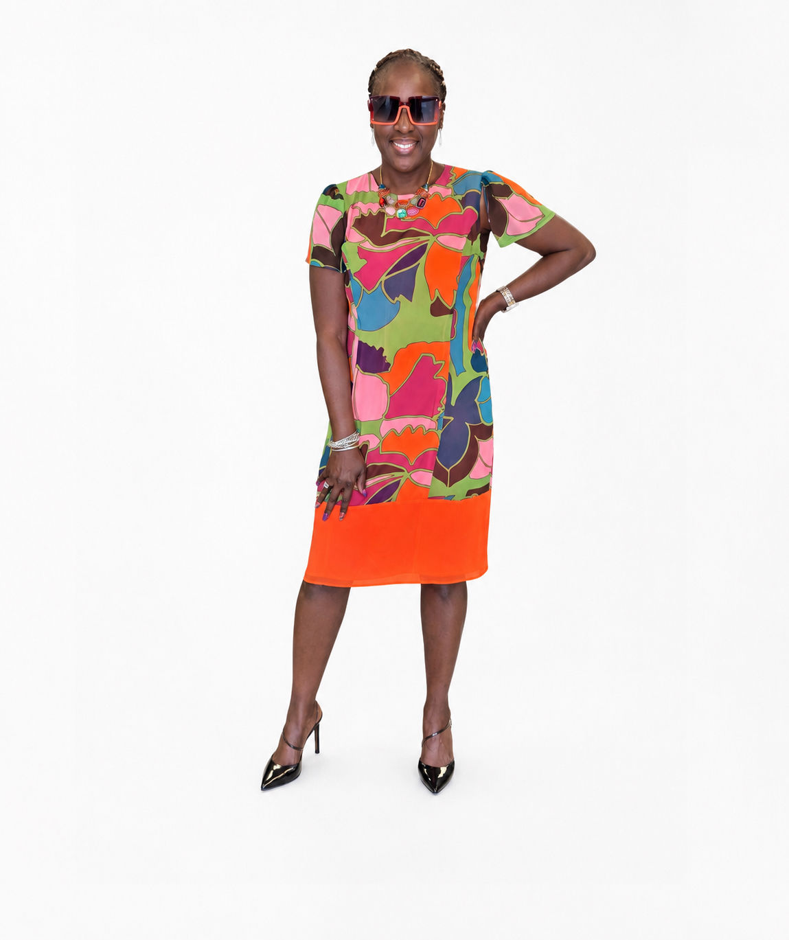 Botanical Colorblock Shift Dress