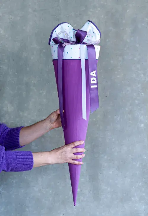 Lila Schultüte aus Stoff von Dötzje Design
