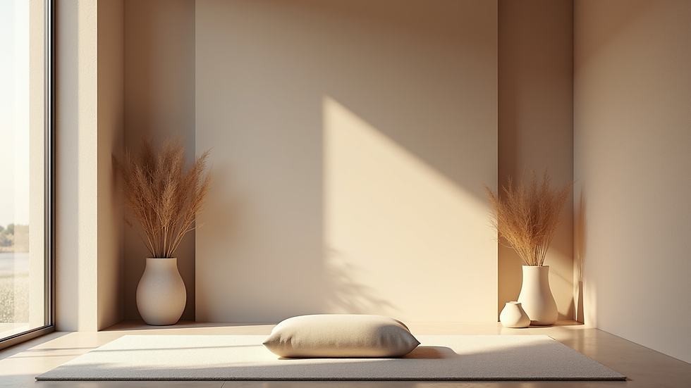 Eye-level view of a serene meditation space with calming decor