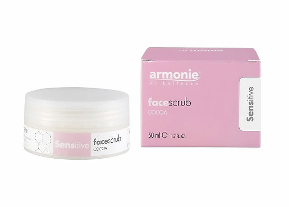 barattolo di scrub viso al cacao adatto a pelli sensibili