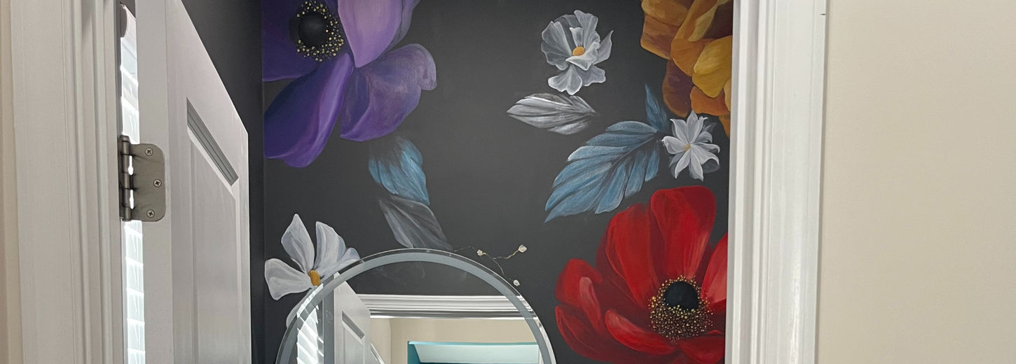 Floral Powder Room Washington DC, Northern VA, MD Mural Artist