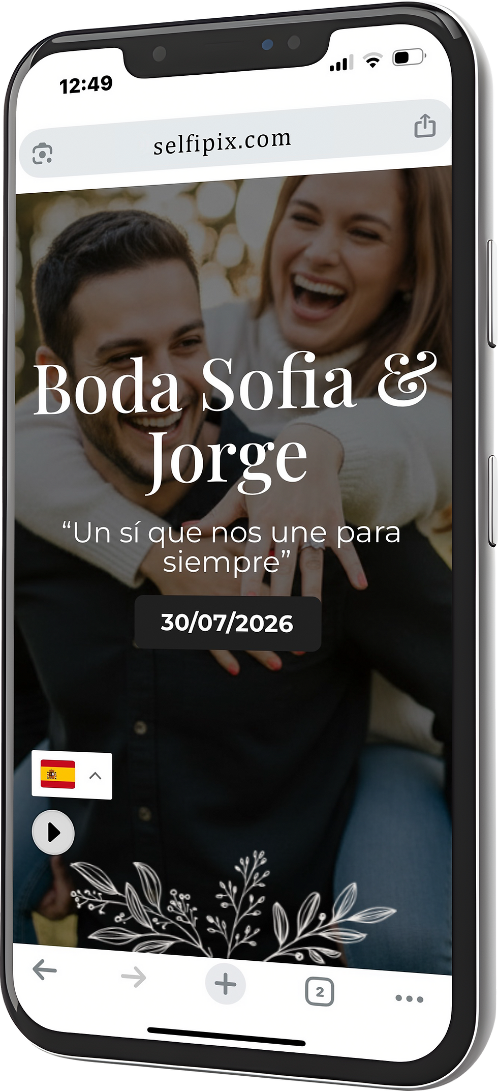 Pantalla de móvil con boda Sofía y Jorge invitacion digital selfipix