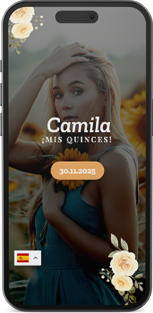 invitación digital de 15 años con QR personalizado para acceder al álbum de fotos en vivo