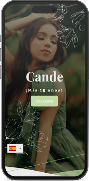 Invitación web para fiesta de 15 años con mapa, detalles del evento, botón de confirmación y QR para capturar fotos y mensajes de invitados en tiempo real con almacenamiento automático.