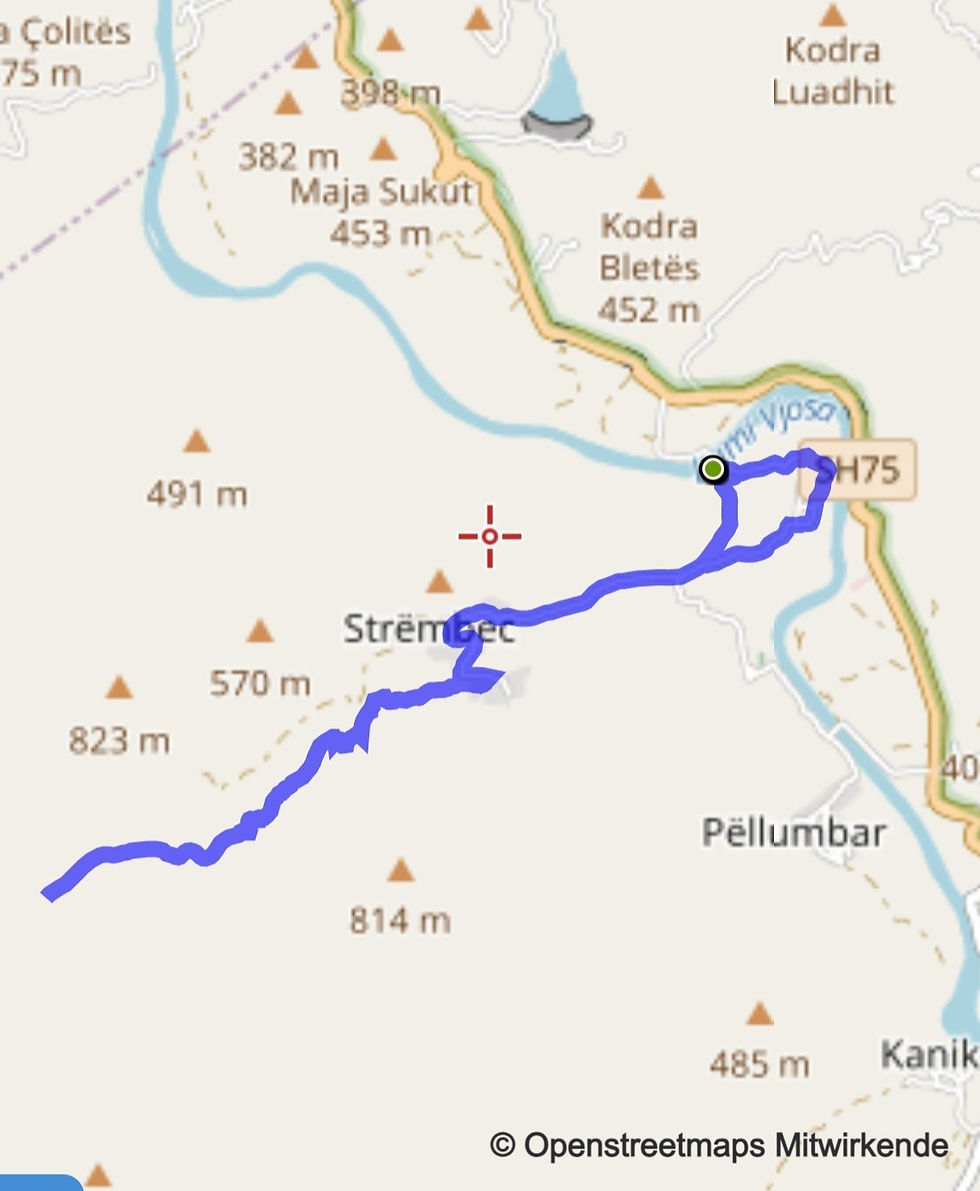 Wanderkarte Wasserfall Ujëvara e Sopotit