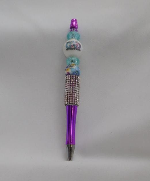 Faith & Flowers Purple Rhinestone Beaded Pen
