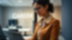 Female professional working on a laptop in an office setting with a Career sign, illustrating Wizergos talent management solu