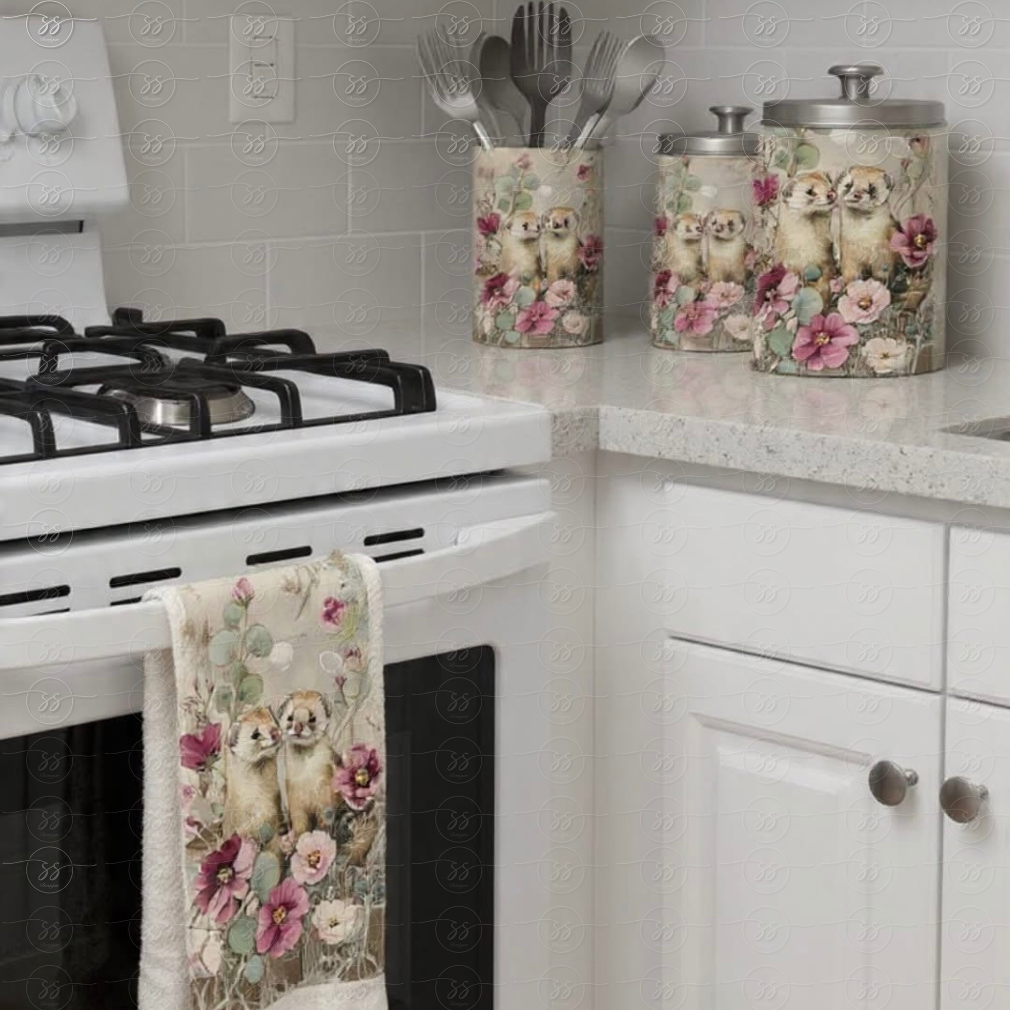 Blossom & Whiskers - Floral Ferret Kitchen Collection