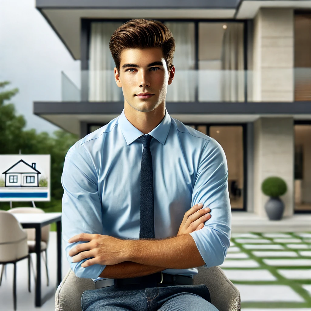 DALL·E 2024-12-28 15.58.59 - A young male real estate agent seated at the forefront of an