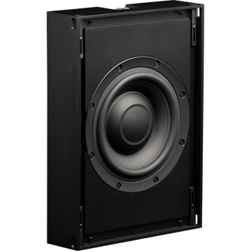 Image of a Triad InWall Bronze/4 SlimSub, showcasing its compact, passive, in-wall design with a frameless metal grille that can be custom paint-matched for seamless integration