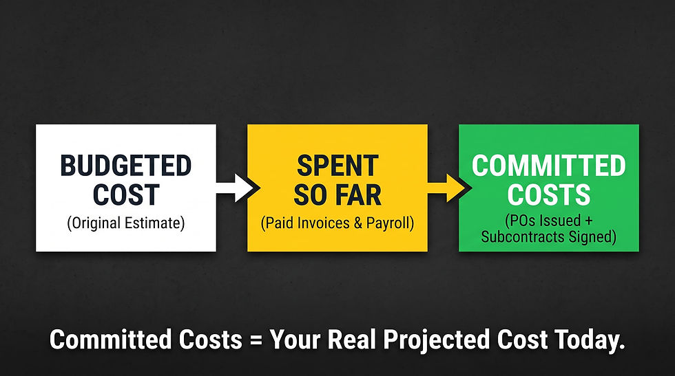 Buildertrend 3-column job costing workflow for Florida contractors: Budgeted, Spent, Committed Costs