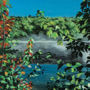 Misty Morning 13x16 framed acrylic on canvas 250