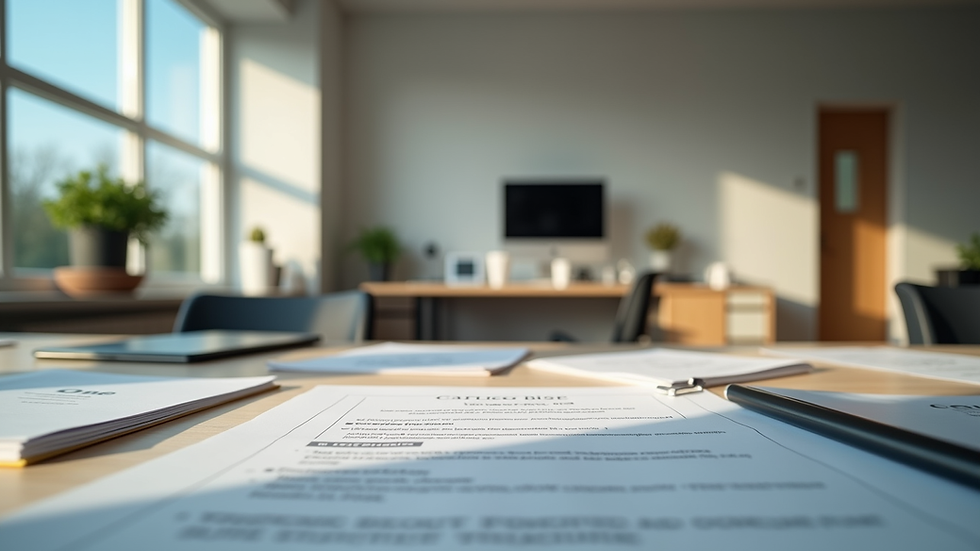 Eye-level view of a modern office space with a desk and career counselling materials
