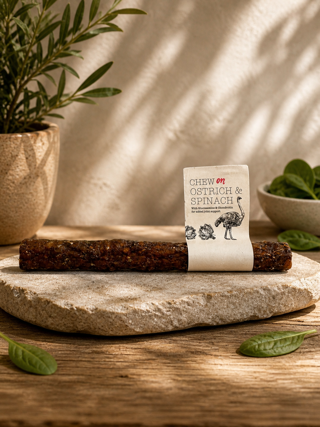 Chew On Ostrich & Spinach Stick 20cm