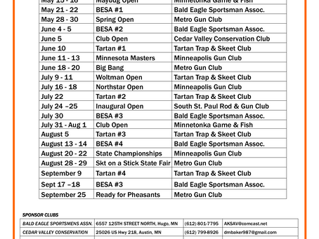 The highly sought after and anticipated skeet shoot schedule for the 2021 season!