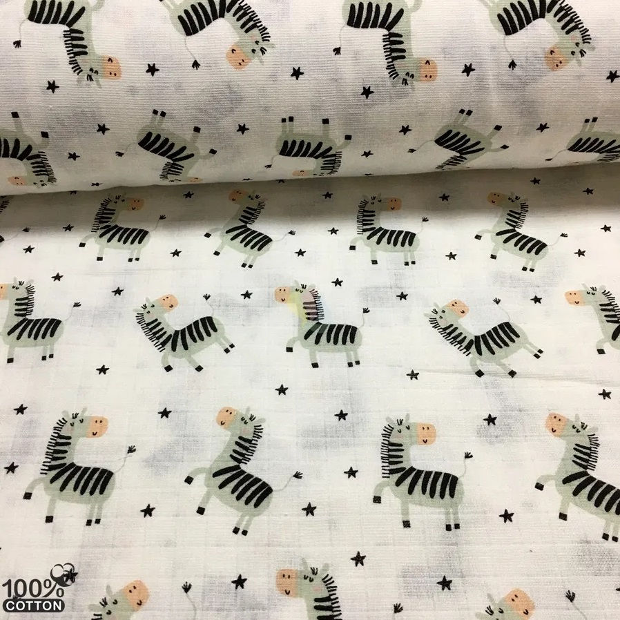 Ürün No: A32853902 Neşeli Zebralar Desenli Müslin Kumaş (Pike)