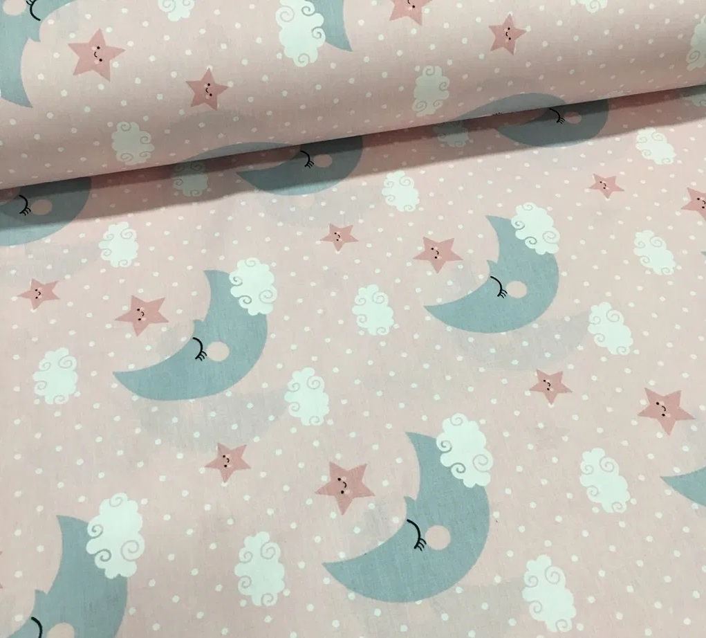 Ürün No: A32853908 Uykucu Ay ve Bulut Desenli Poplin Kumaş