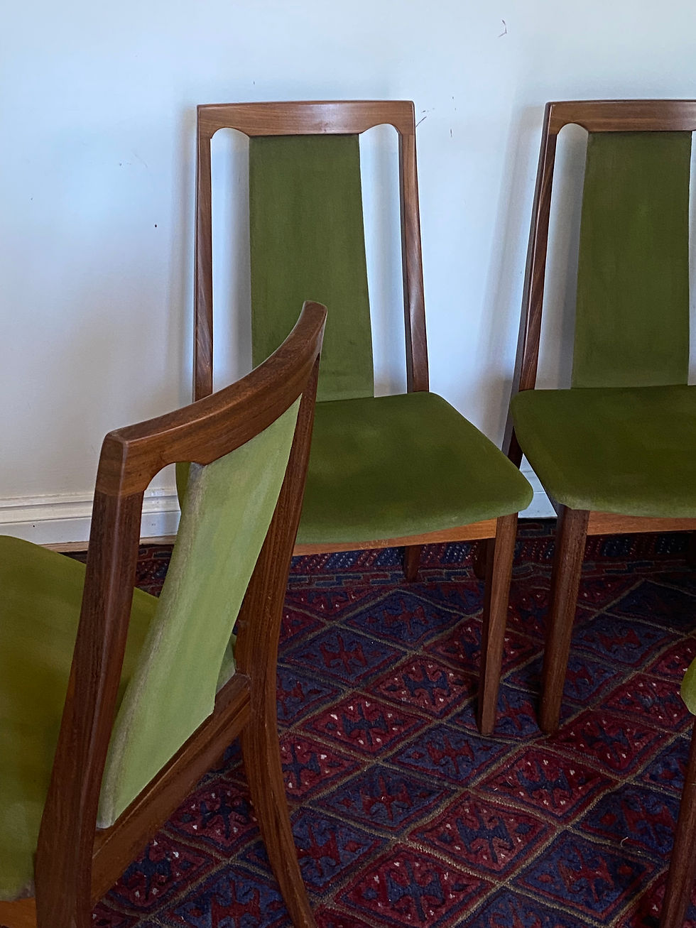Thumbnail: Set of Four Mid-century G Plan Chairs Upholstered Green