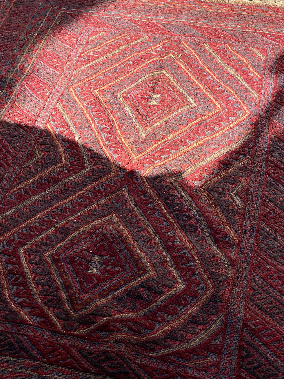 Thumbnail: Vintage Hand-knotted Afghan Wool Rug with Geometric Diamond Motifs