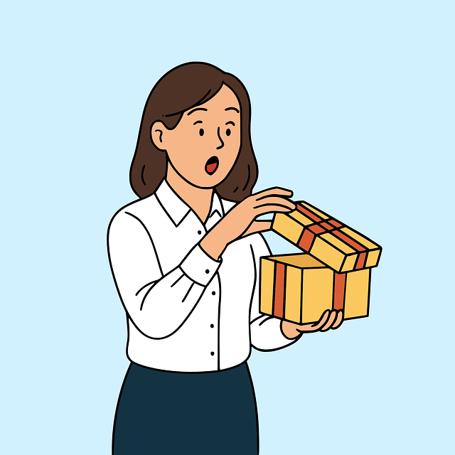 A woman is surprised by a gift - gratitude plays a big role in mental health