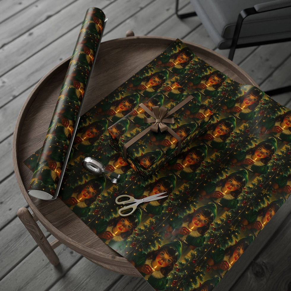 Thumbnail: Vintage Girl Elf Christmas Wrapping Paper, Candlelight Holiday Charm