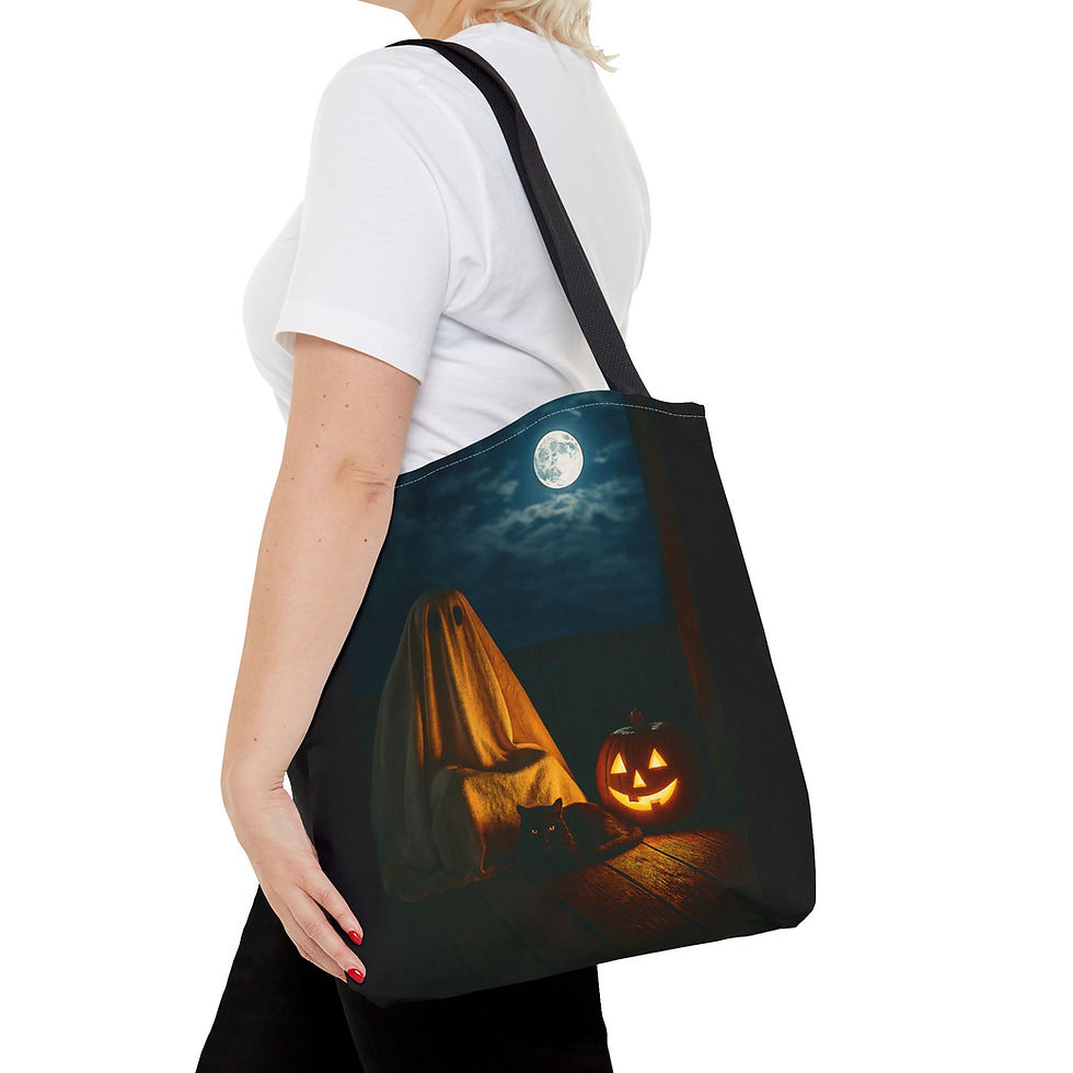 Thumbnail: Ghosts, Gourds & Purring Lords, Halloween Tote Bag with Sheet Ghost & Black Cat