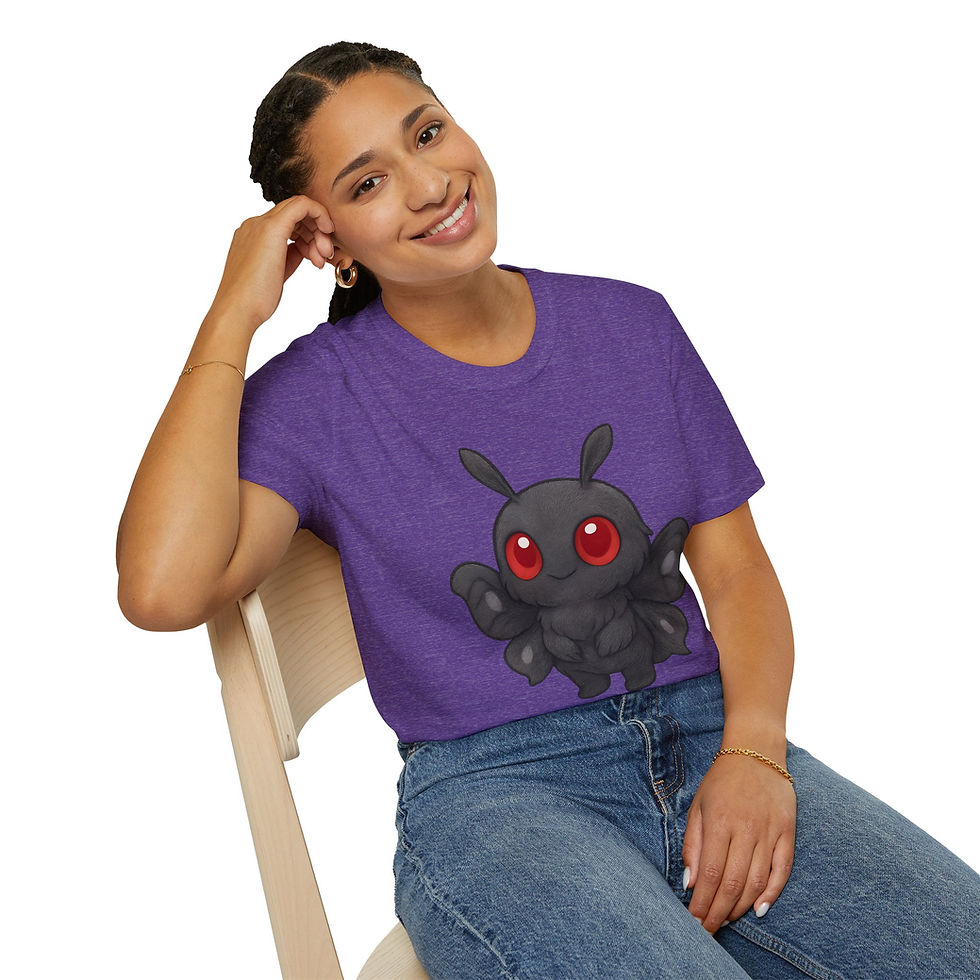 Thumbnail: adorable chibi style cartoon Mothman on a t-shirt