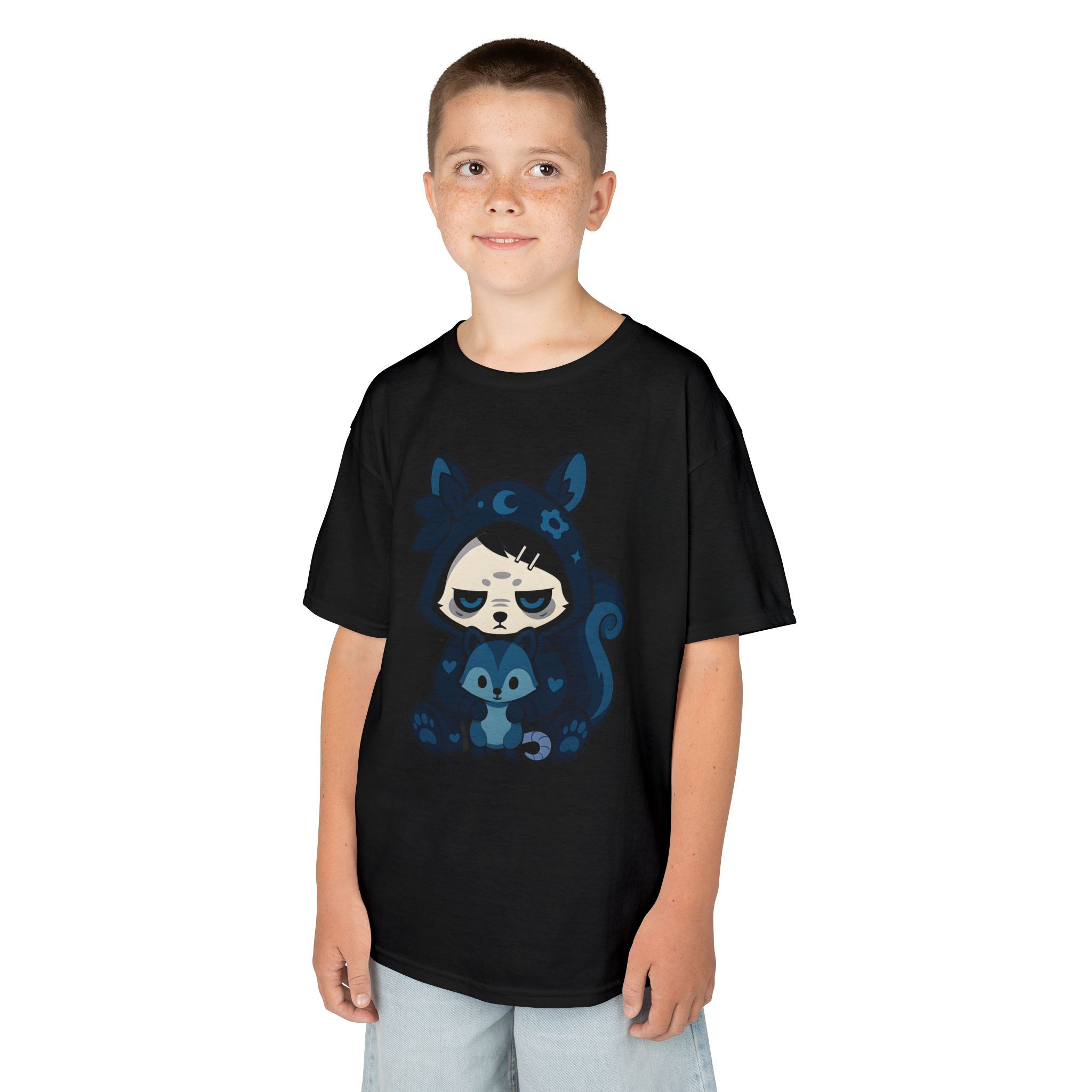 Cute Blue Squirrel emo/moody holding a squirrel plushy on a t-shirt