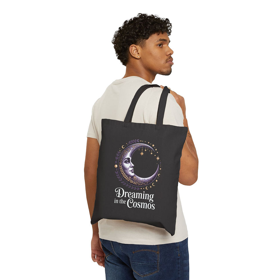 Thumbnail: Celestial Moon and Stars Cotton Tote Bag for Dreamers and Cosmic Wanderers
