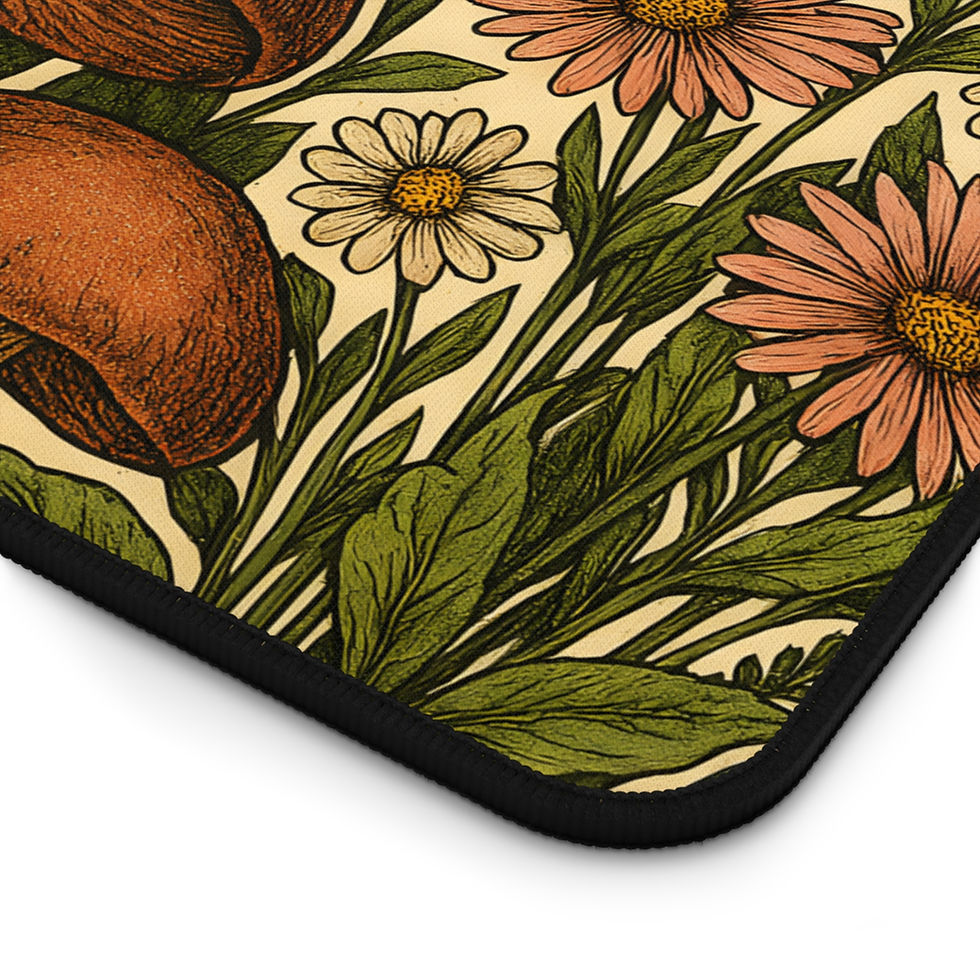 Thumbnail: Botanical Mushroom and Flower Desk Mat – 12x18 inch Neoprene Mouse Pad