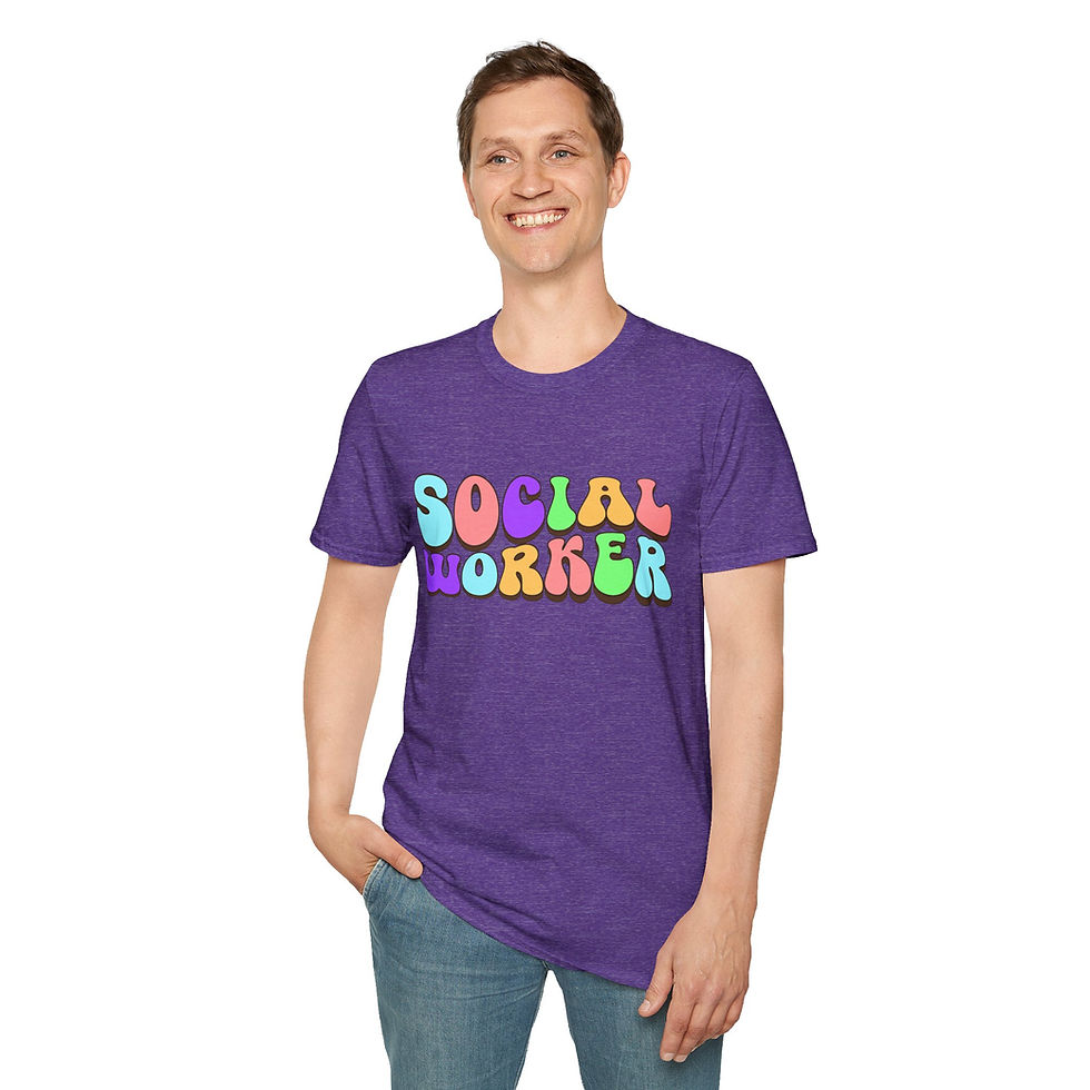 Thumbnail: bold colorful bubble text Social worker on a t-shirt
