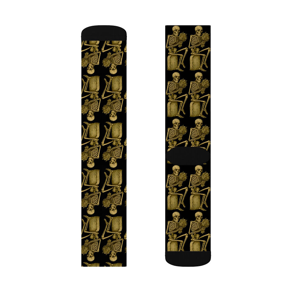 Thumbnail: Vintage Skeleton Pattern Crew Socks, Gothic Graphic Novelty Socks