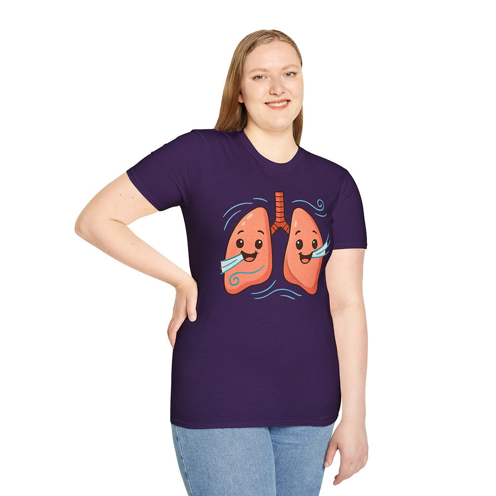 Thumbnail: purple tee with cartoon smiling breathing lungs