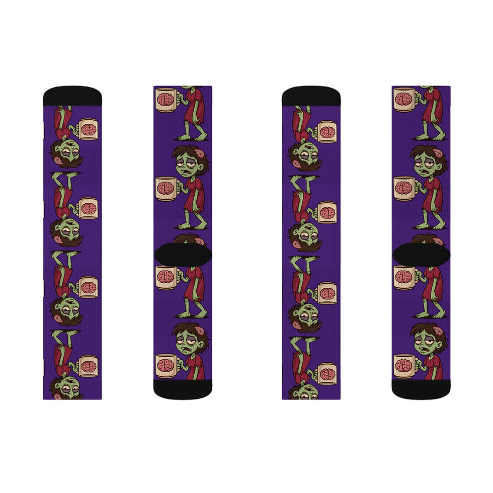 Thumbnail: Sublimation Crew Socks with Graphic Zombie Mom Design, Purple
