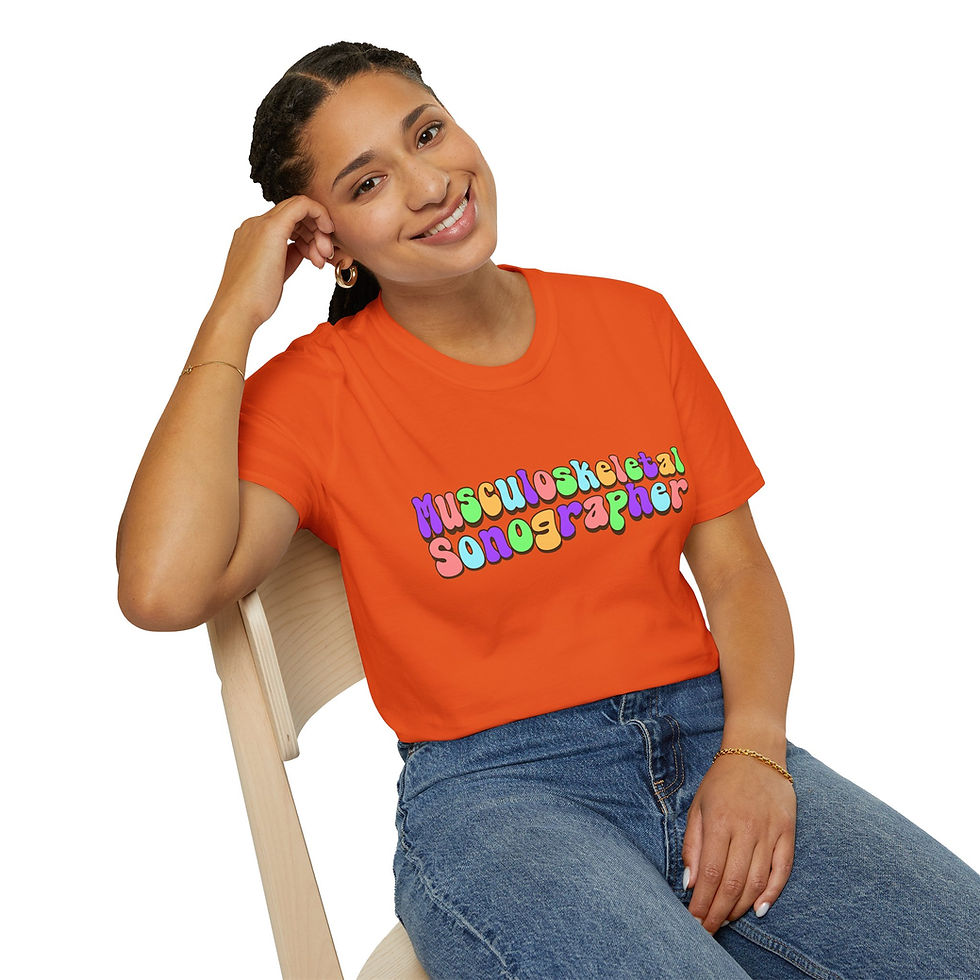 Thumbnail: orange tee colorful bubble text musculoskeletal sonographer