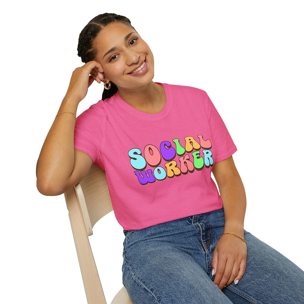 Thumbnail: bold colorful bubble text Social worker on a t-shirt