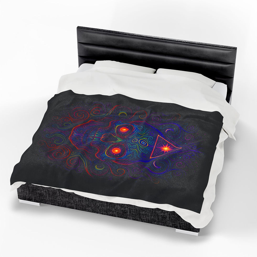 Thumbnail: Psychedelic Skull Velveteen Plush Blanket – Mystical Neon Art Throw