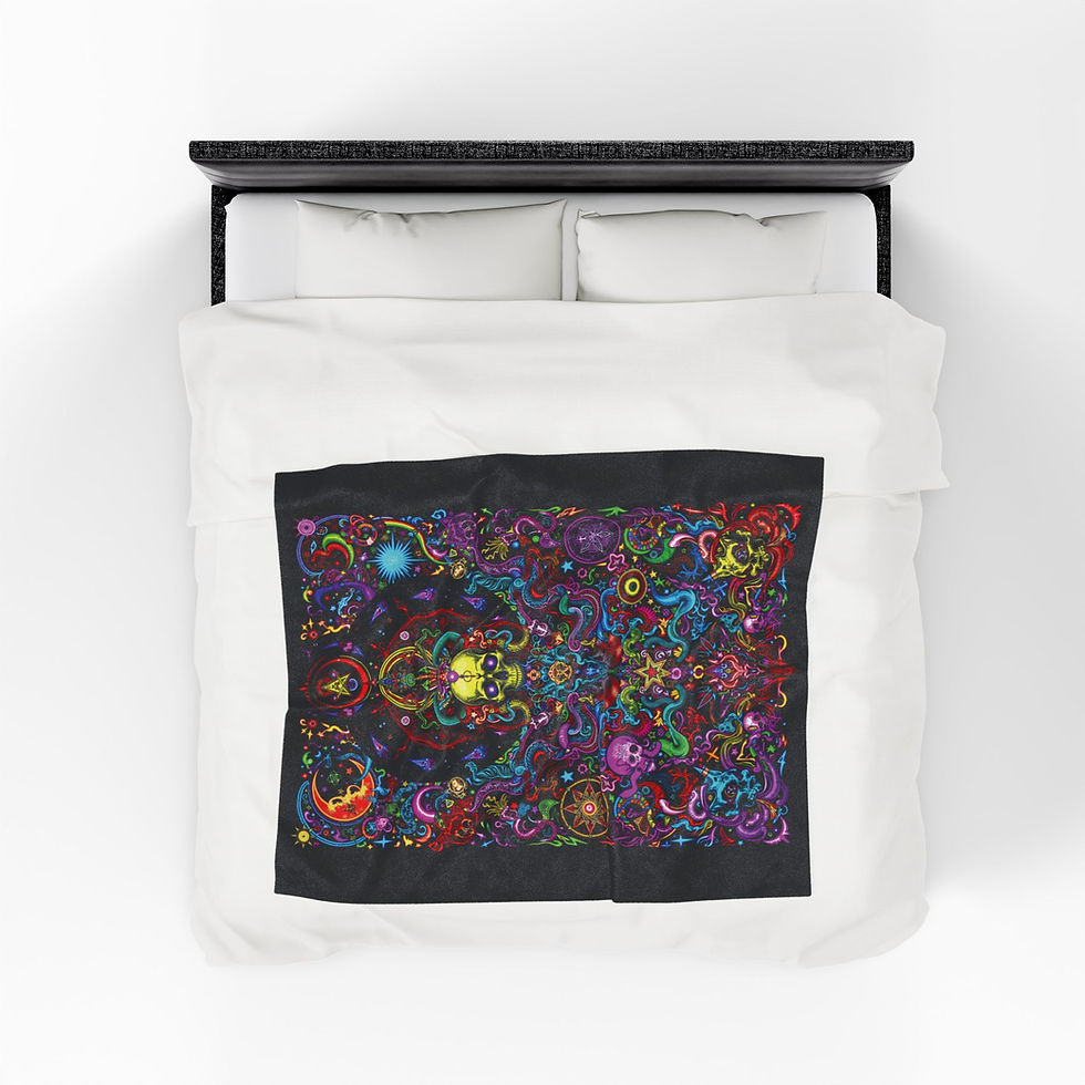 Thumbnail: Psychedelic Skull Velveteen Plush Blanket, Trippy Neon Skull