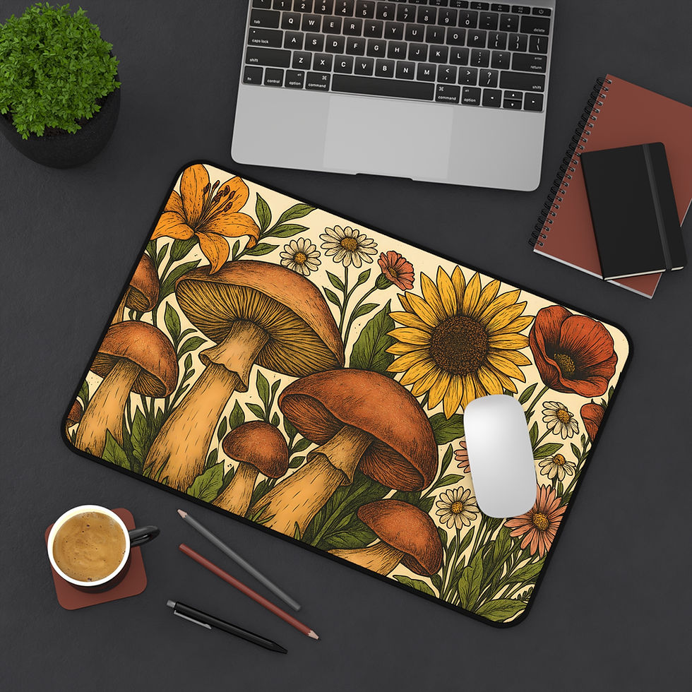Thumbnail: Botanical Mushroom and Flower Desk Mat – 12x18 inch Neoprene Mouse Pad